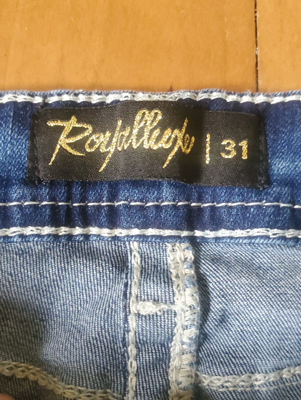 ROYALLUXE  Blue Flare Jeans - Classic Washed Denim EMBELISHED - Picture 2 of 11